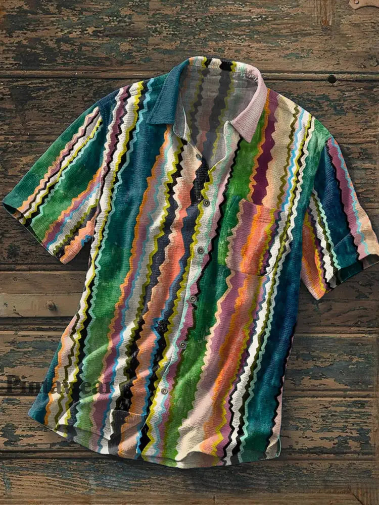 Camisa de manga corta con estampado de arte abstracto retro para hombre A / S