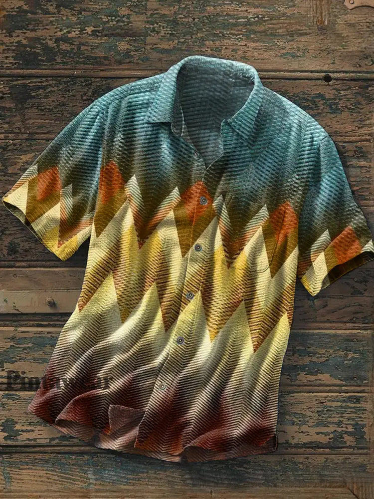 Camisa de manga corta con estampado de arte abstracto retro para hombre A / S