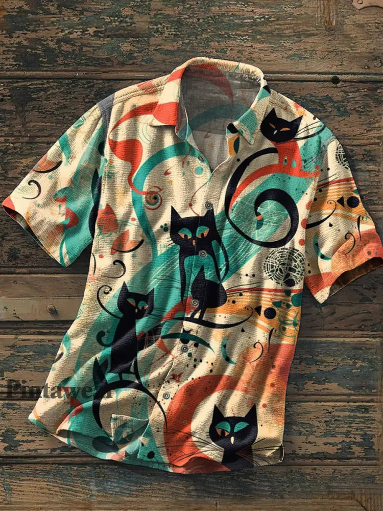 Camisa de manga corta con estampado de arte abstracto retro para hombre A / S