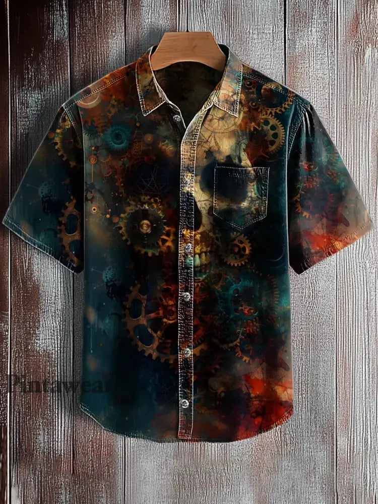 Camisa de manga corta con estampado de arte abstracto retro para hombre A / S