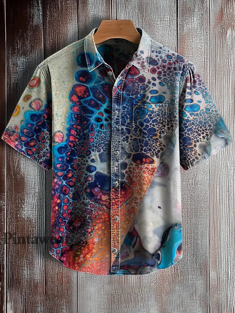 Camisa de manga corta con estampado de arte abstracto retro para hombre A / S
