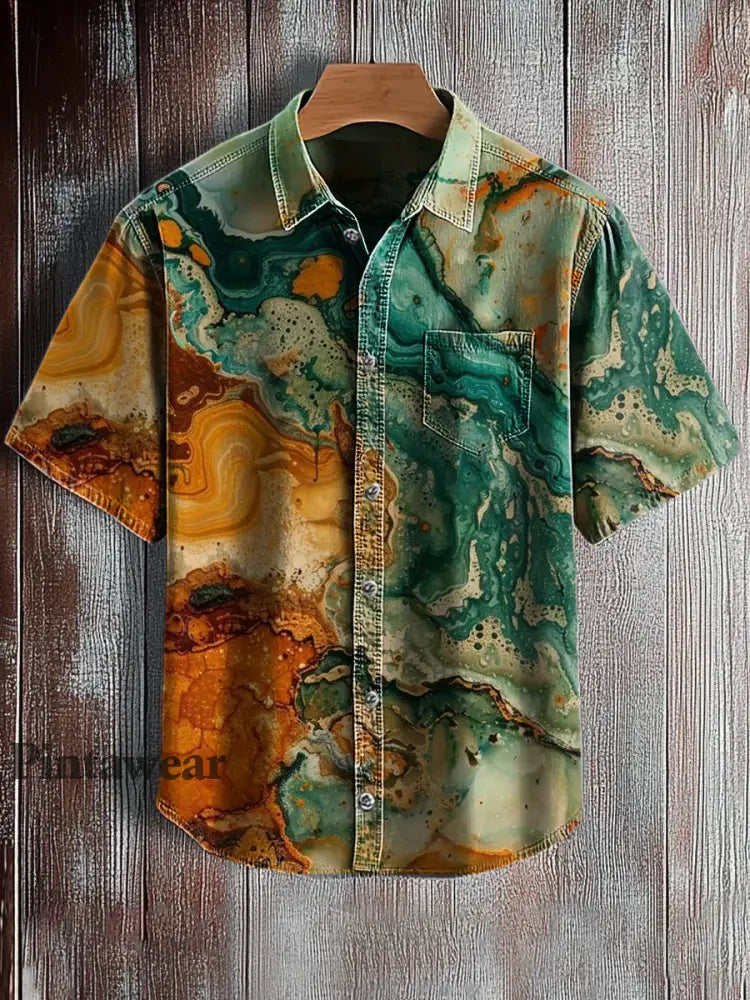 Camisa de manga corta con estampado de arte abstracto retro para hombre A / S