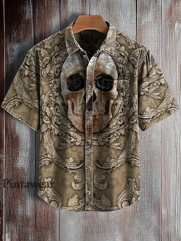 Camisa de manga corta con estampado de arte abstracto retro para hombre A / S