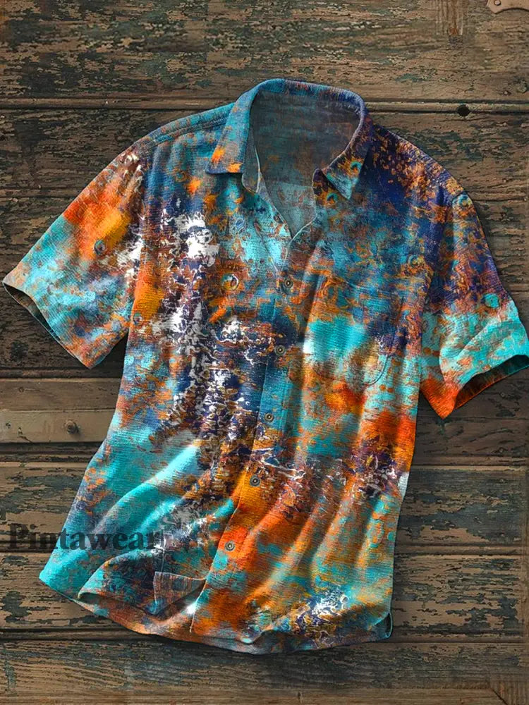 Camisa de manga corta con estampado de arte abstracto retro para hombre A / S