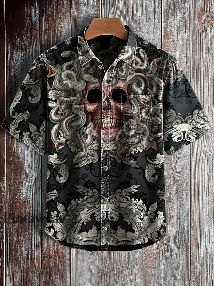 Camisa de manga corta con estampado de arte abstracto retro para hombre A / S