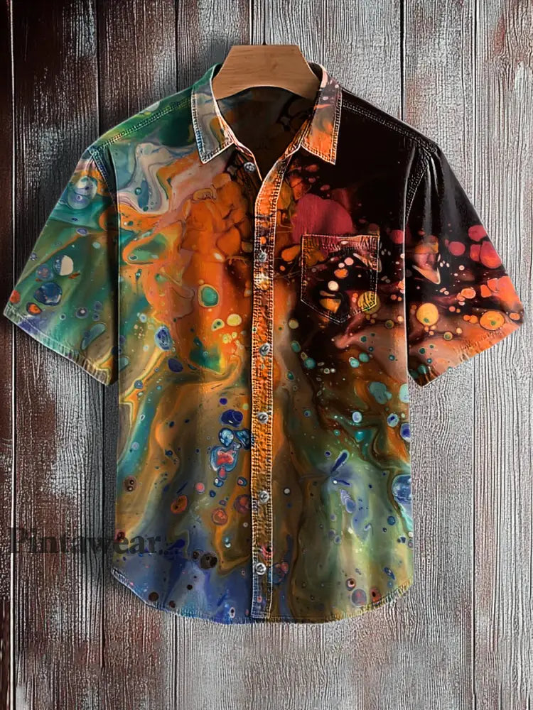 Camisa de manga corta con estampado de arte abstracto retro para hombre A / S Camisas