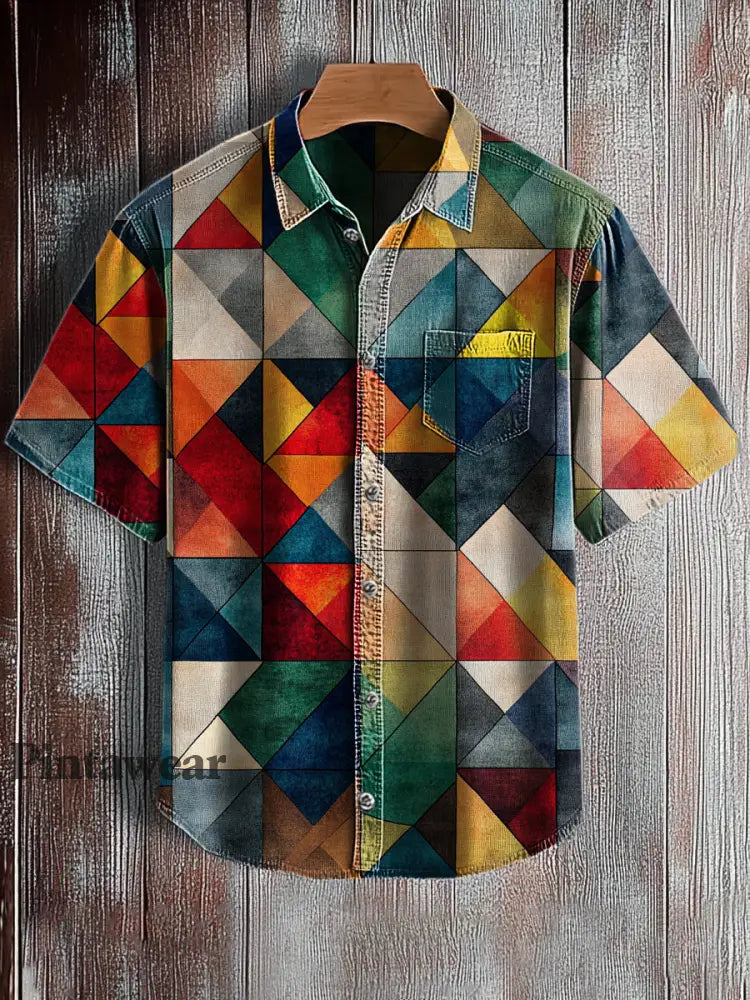 Camisa de manga corta con estampado de arte abstracto retro para hombre A / S Camisas