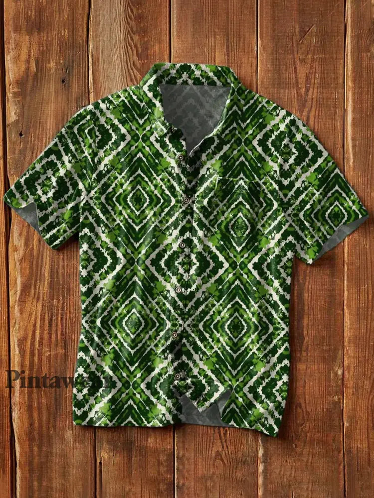 Camisa de manga corta de solapa casual impresa estilo occidental de la vendimia de los hombres como imagen / S