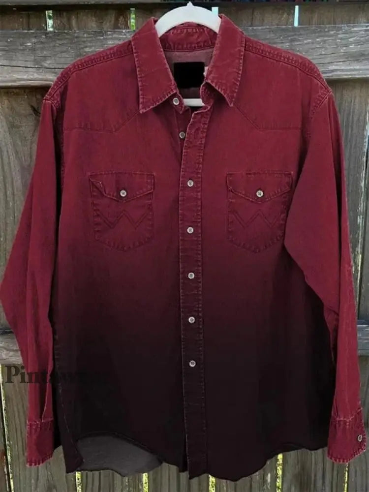 Camisa de manga larga casual con estampado de arte degradado abstracto retro A / S Camisas