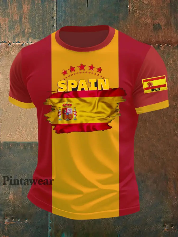 Camiseta bordada bandera española de los hombres rojo / S