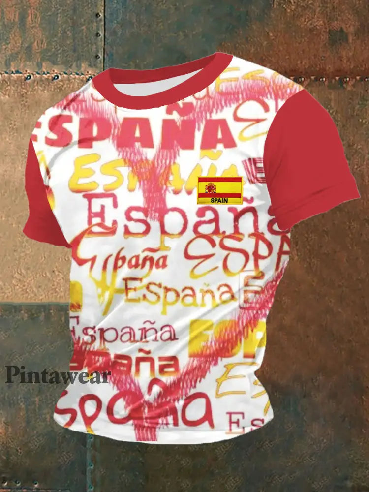 Camiseta bordada bandera española de los hombres rojo / S