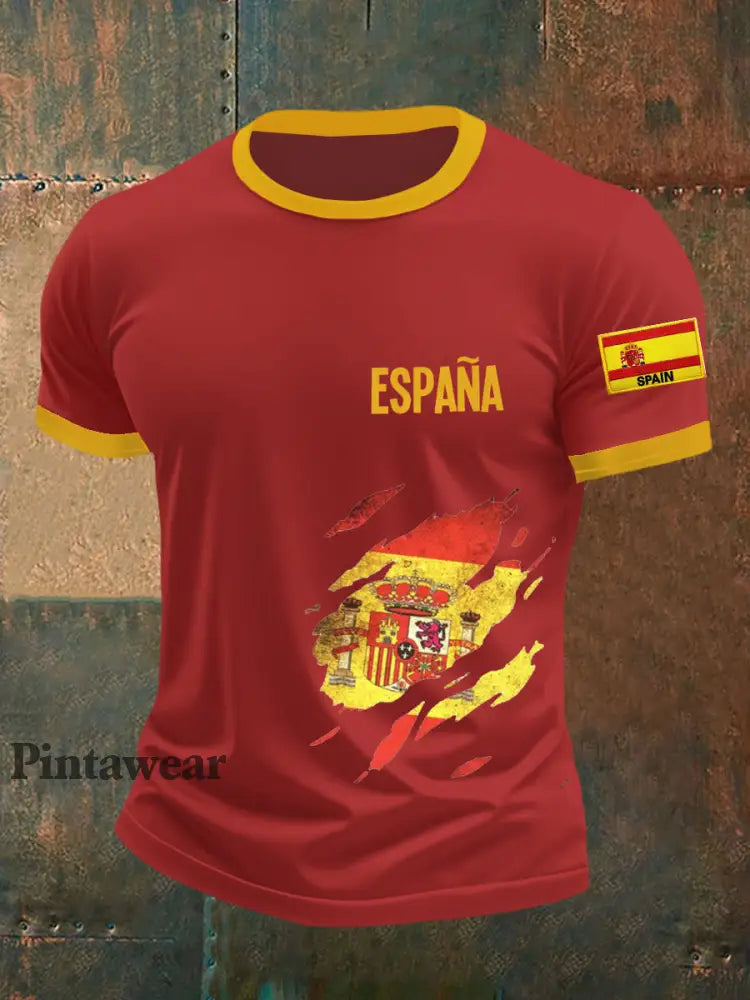 Camiseta bordada bandera española de los hombres rojo / S