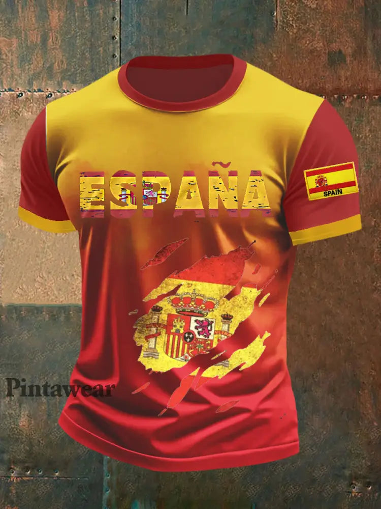Camiseta bordada bandera española de los hombres rojo / S