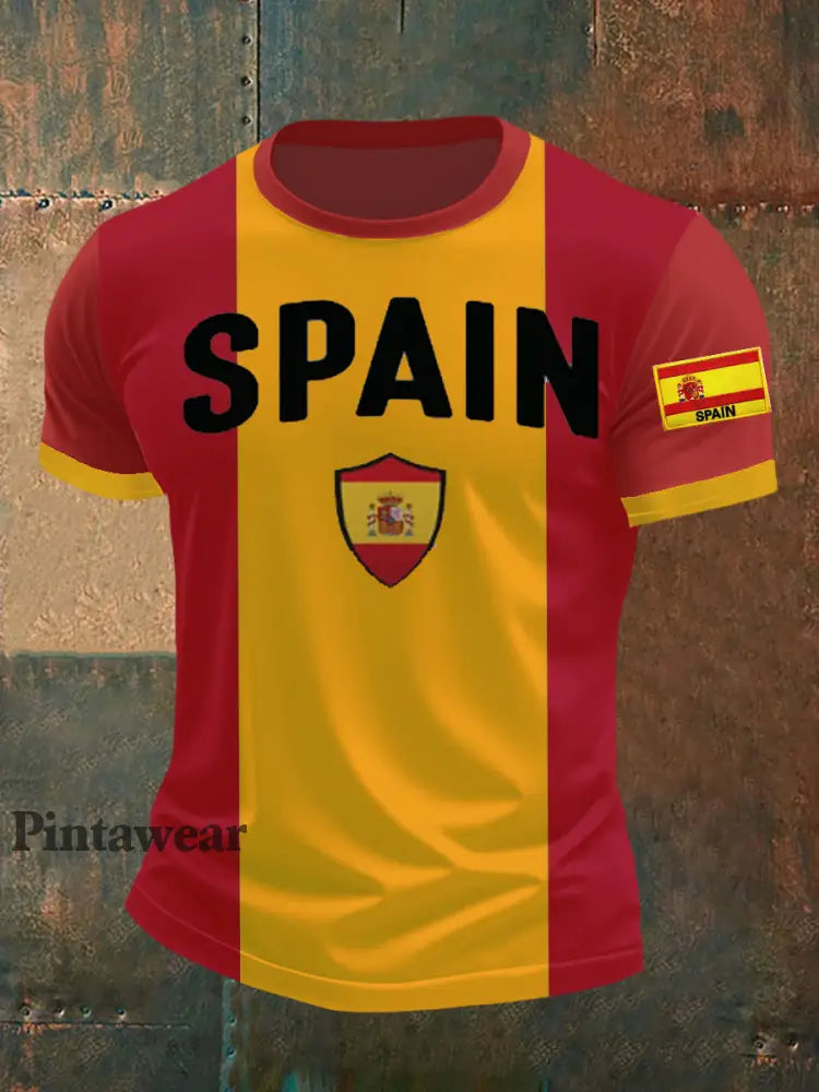 Camiseta bordada bandera española de los hombres rojo / S