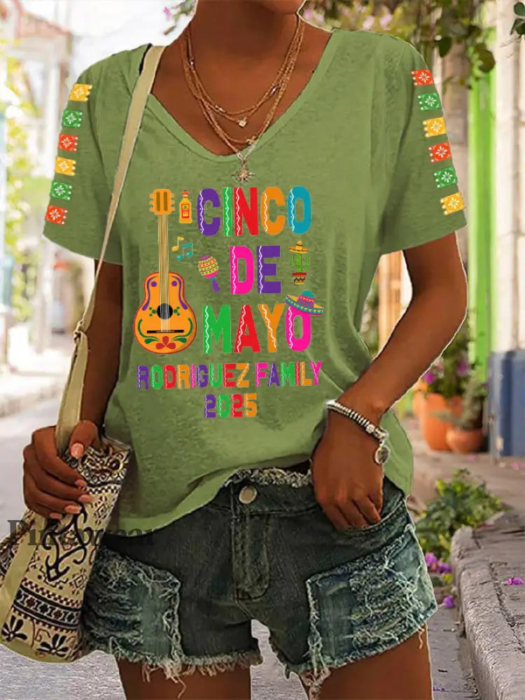 Camiseta Casual Cinco De Mayo 2025 para mujer Verde / S
