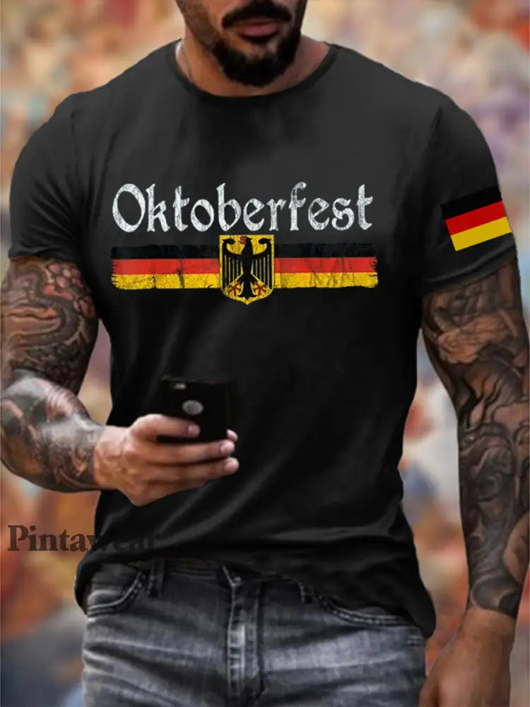 Camiseta con estampado Oktoberfest alemán para hombre negro / S