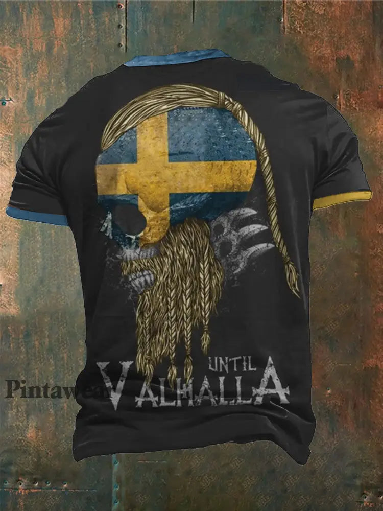 Camiseta de los hombres Sweden Viking Style Printed negro / S