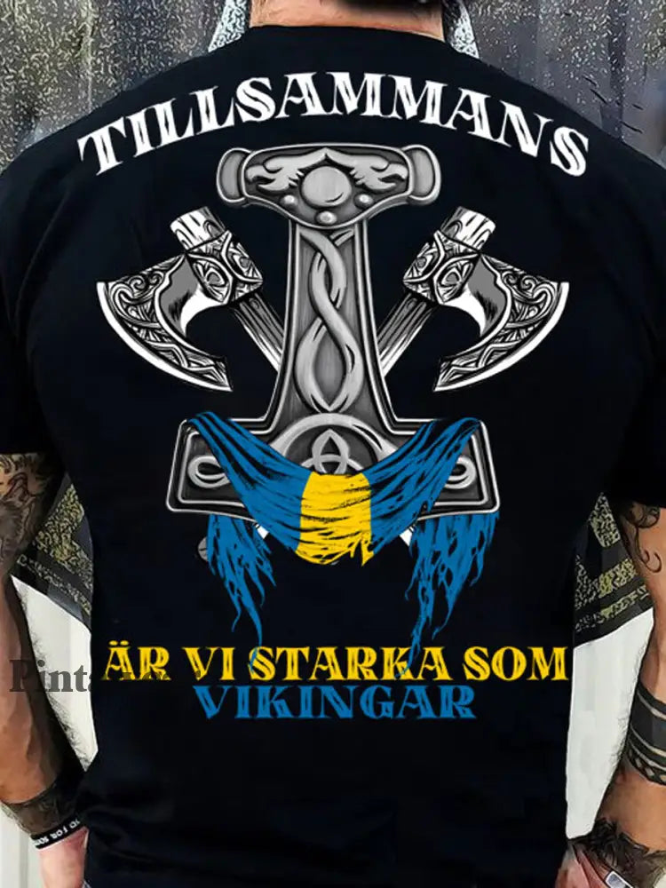 Camiseta de los hombres Sweden Viking Style Printed negro / S