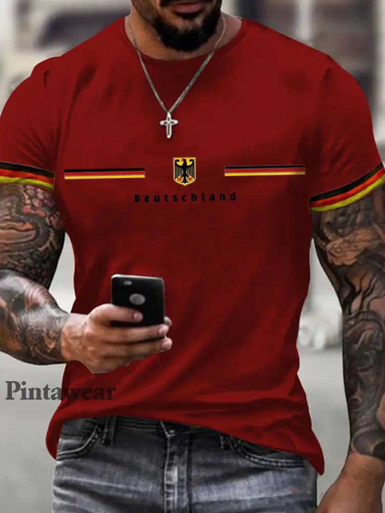 Camiseta de manga corta estampada Alemania para hombre rojo / 2XL