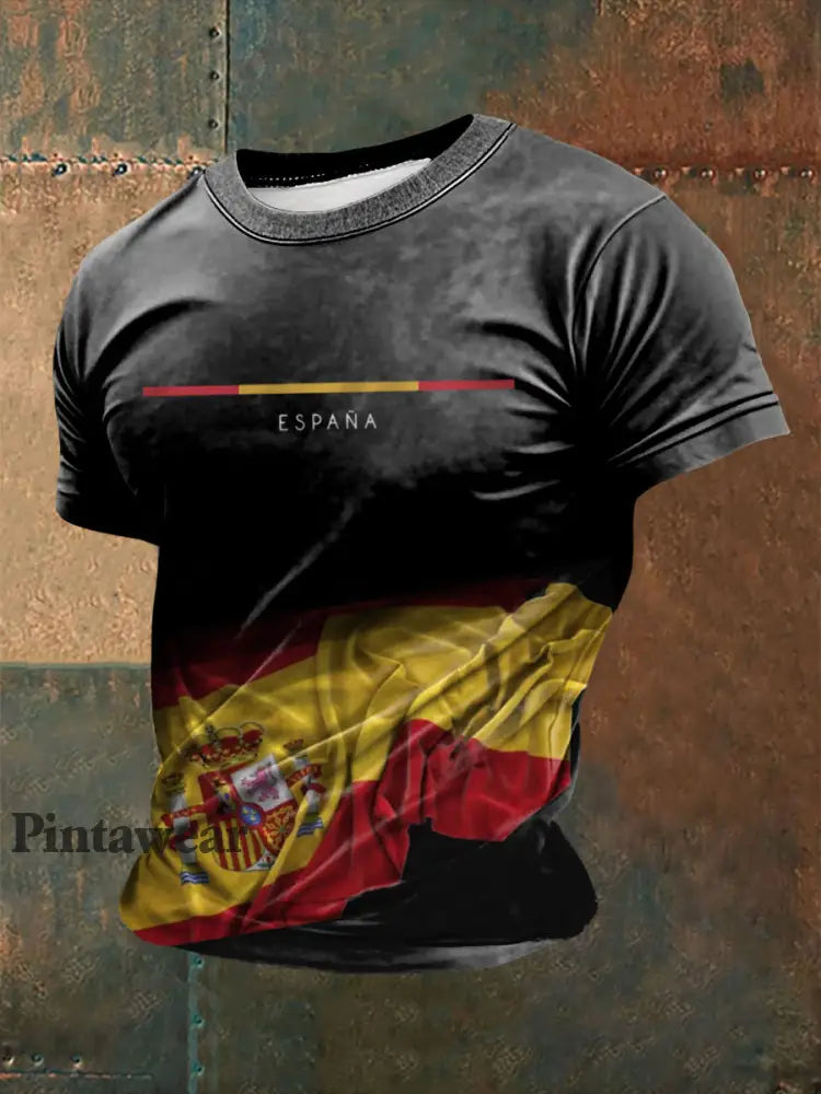 Camiseta de manga corta estampada España para hombre negro / S