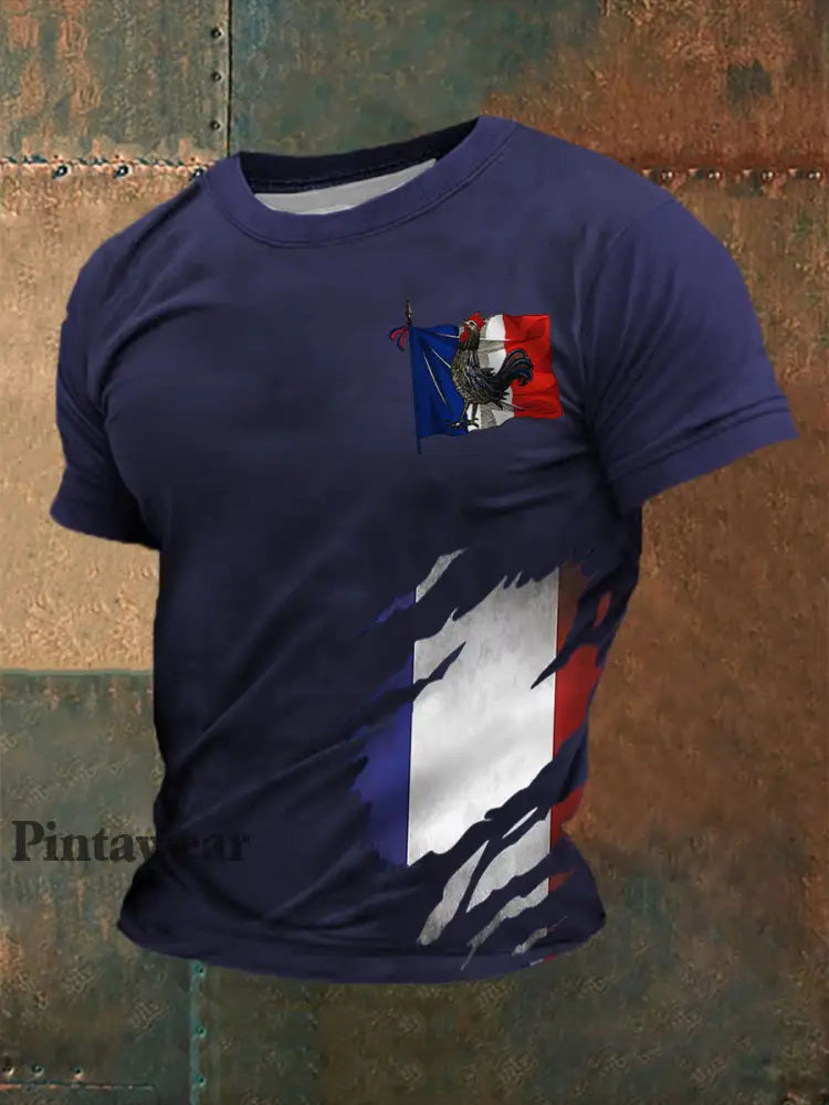 Camiseta de manga corta Le Coq gauois estampada para hombre azul marino / S
