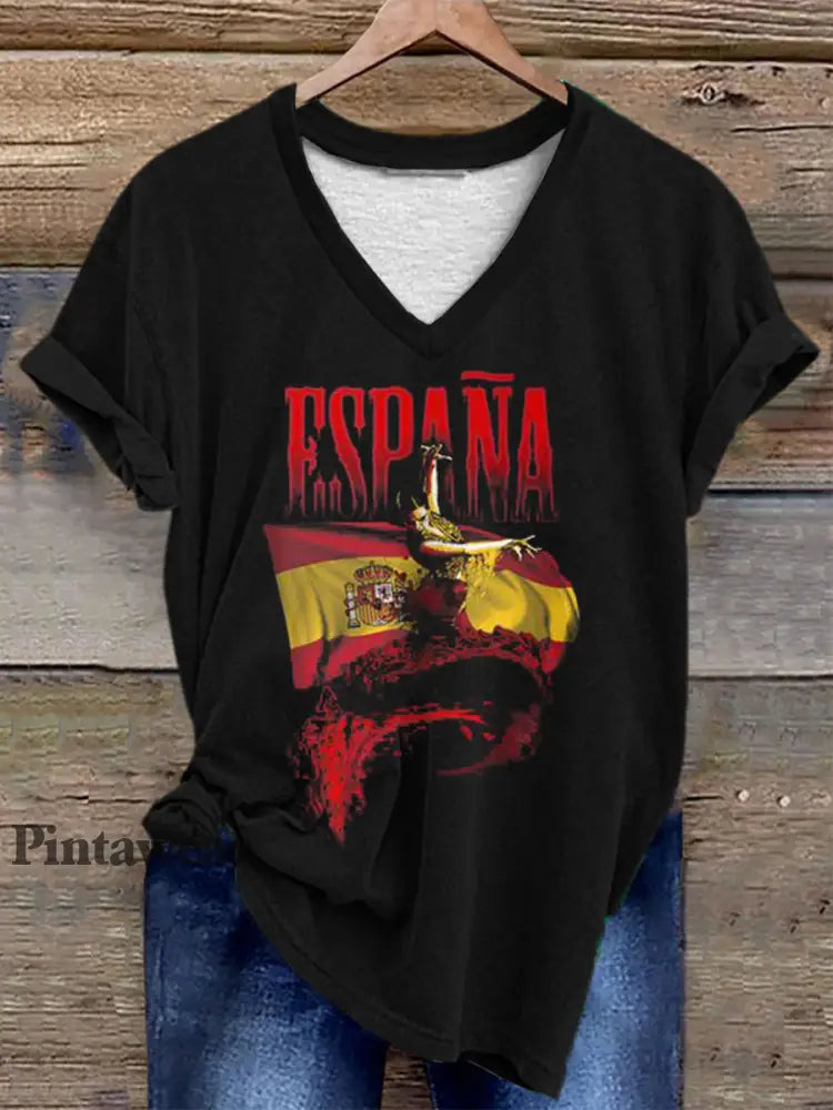 Camiseta de manga corta para mujer bailarina de flamenco española negro / S