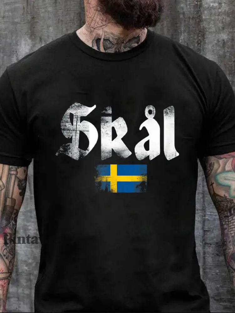 Camiseta estampada Sweden Viking Style Cheers para hombre negro / S