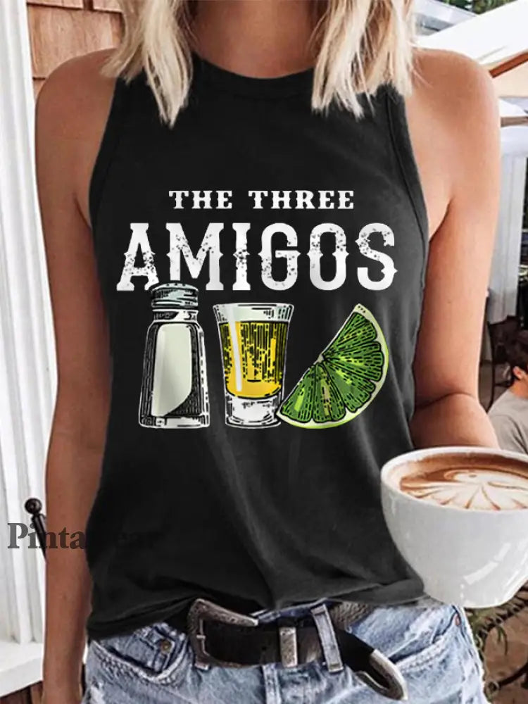Chaleco casual divertido de los tres amigos Cinco de Mayo para mujer Negro / S