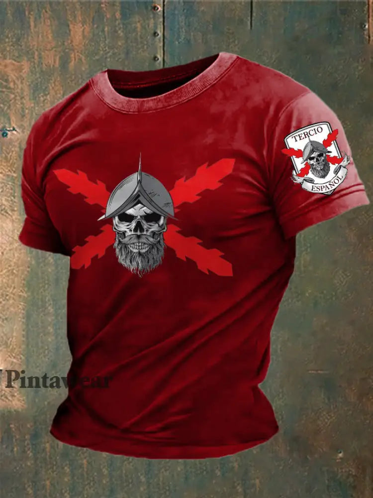 Cruz de España de los hombres de Borgoña Impreso Camiseta rojo oscuro / S