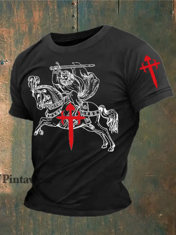 Cruz de la fe de España de los hombres de Santiago Impreso camiseta negro / S