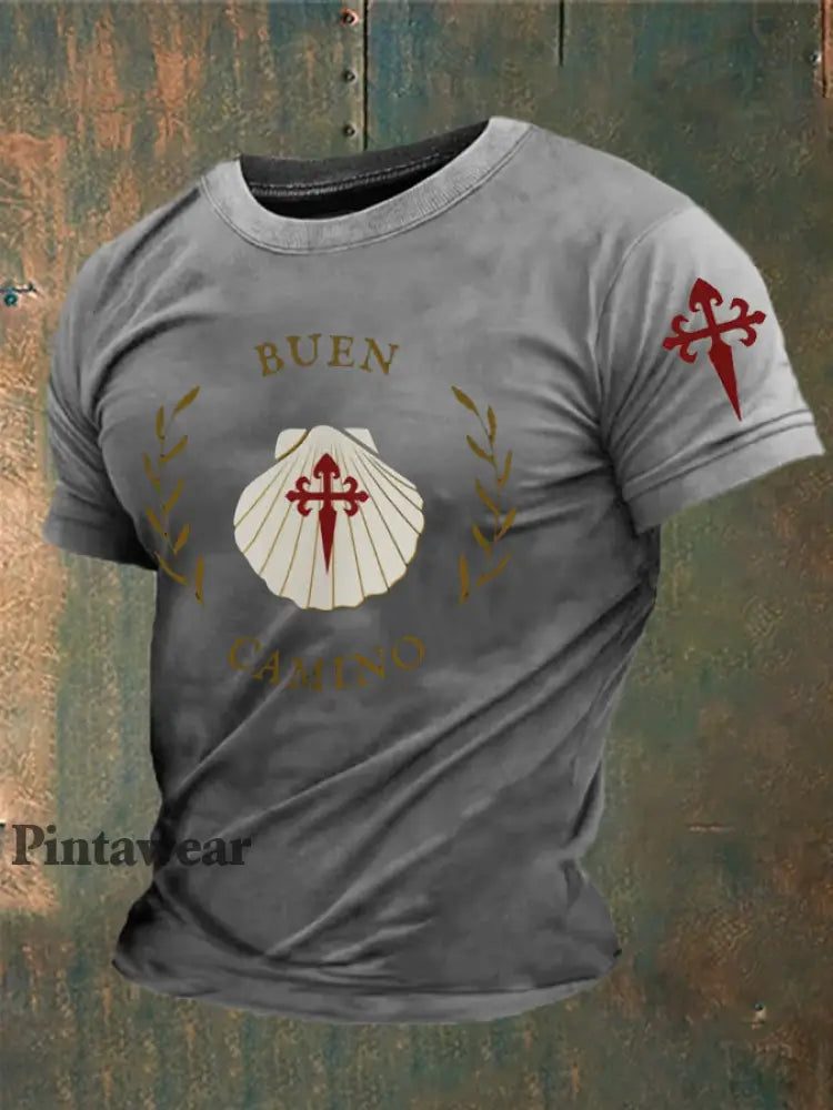 España Fe Cruz de Santiago Peregrinación a Santiago Camiseta estampada gris claro / S