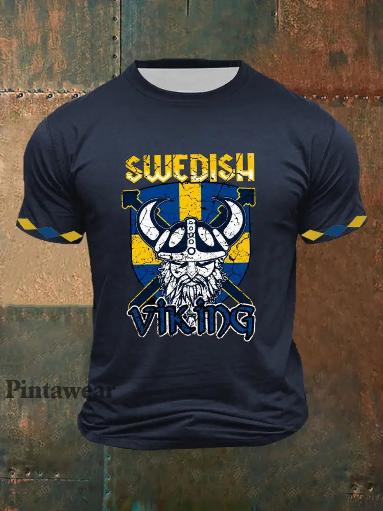Herrens svenska Viking Ptinted Short Sleeves T-shirt blå / S