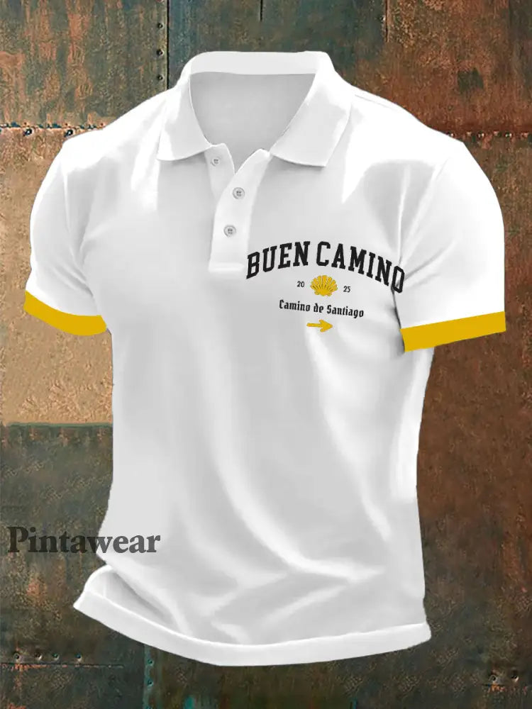Hombre España Fe Cruz de Santiago Peregrinación a Santiago Impreso Polo Blanco / S