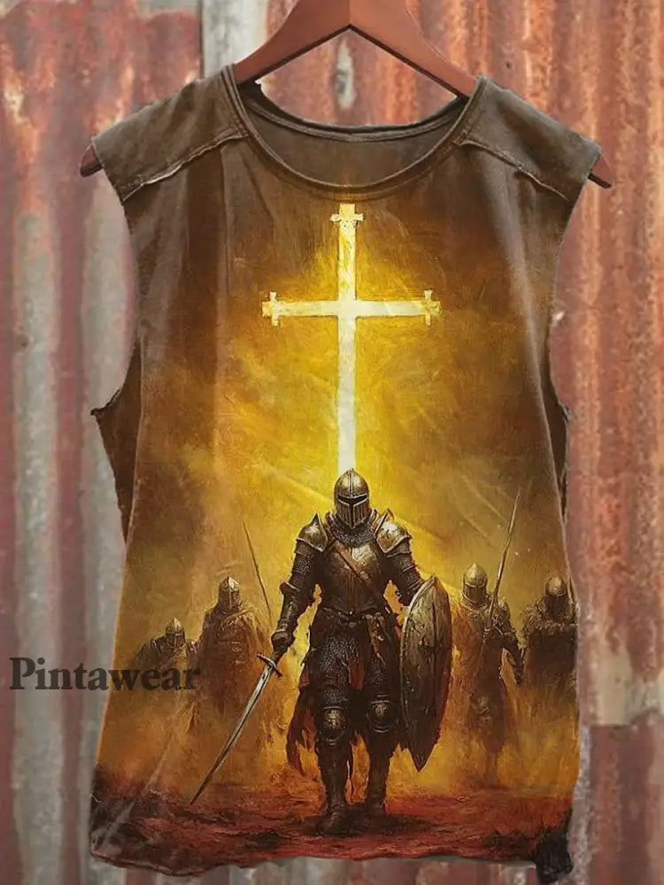 Hombres Casual Cross Impreso Tank Top dorado / S
