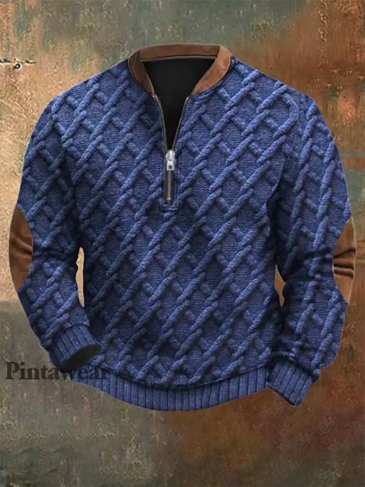 Hombres Retro País Western Art Print Diseño V Cuello Cremallera Suéter de Manga Larga Sudadera A / S Polo