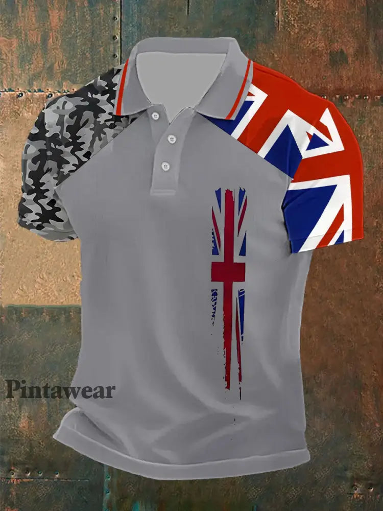 Polo casual Union Jack para hombre gris / S