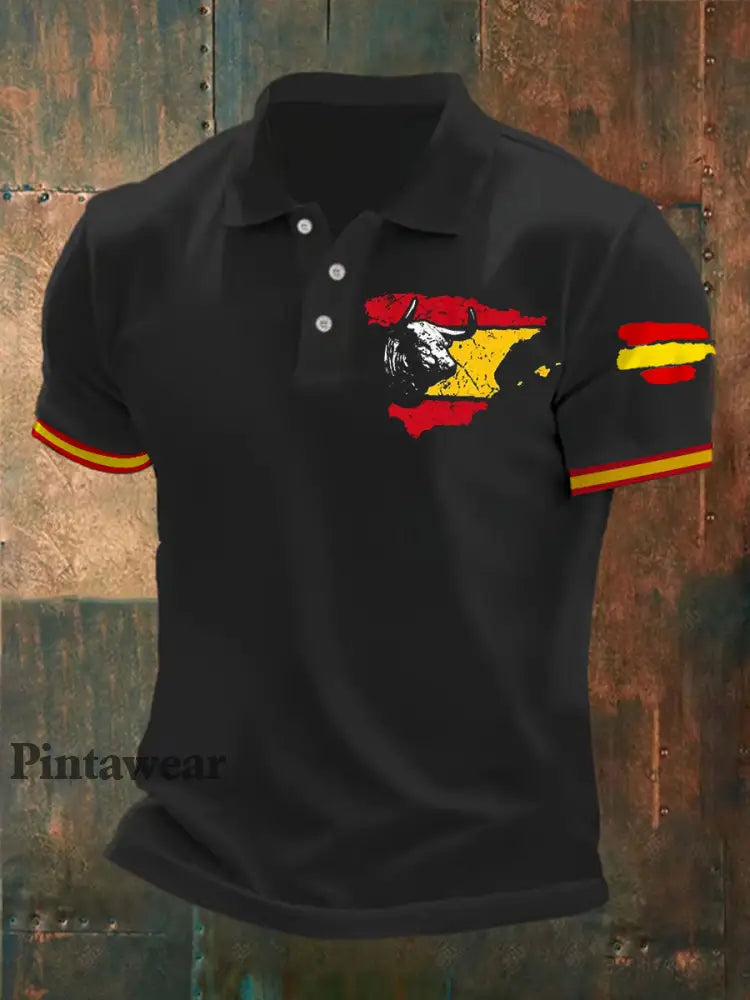 Polo de manga corta con estampado Toro español para hombre negro / S