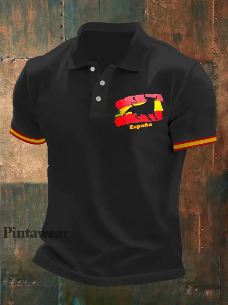 Polo de manga corta con estampado Toro español para hombre negro / S