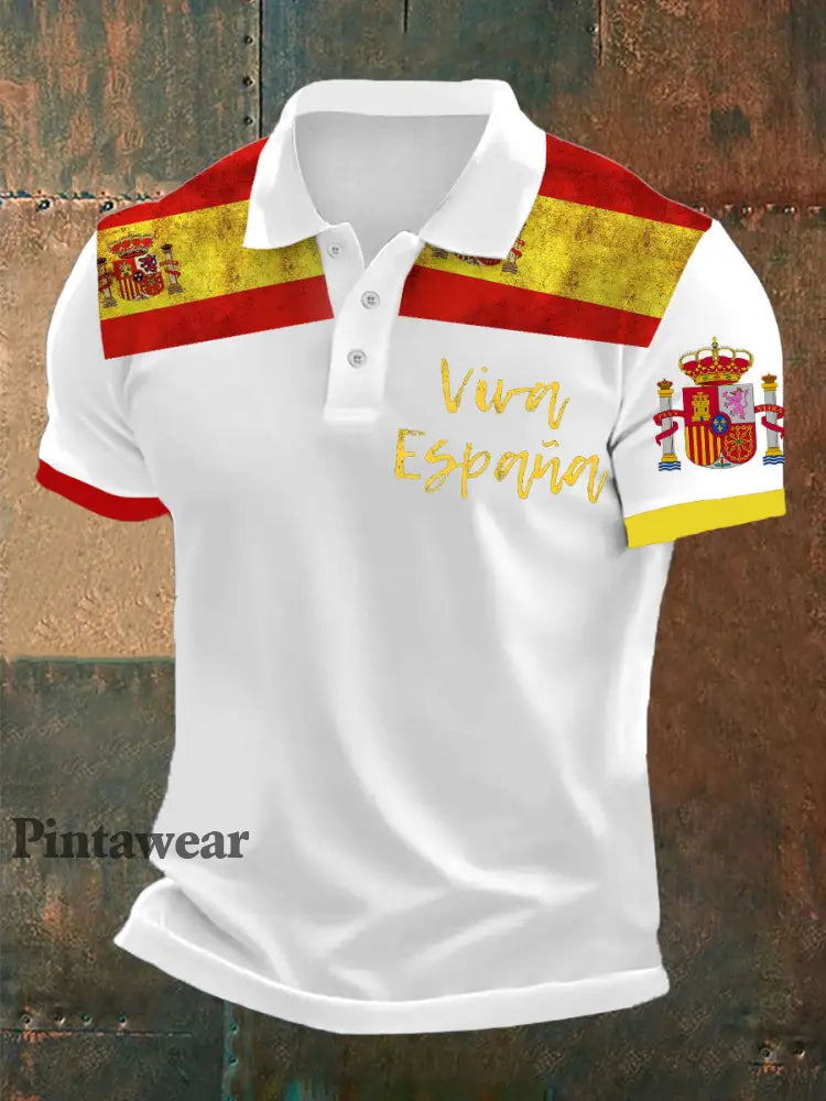 Polo impreso España de los hombres Blanco / S