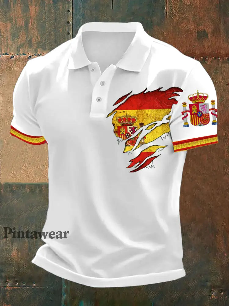 Polo impreso España de los hombres Blanco / S