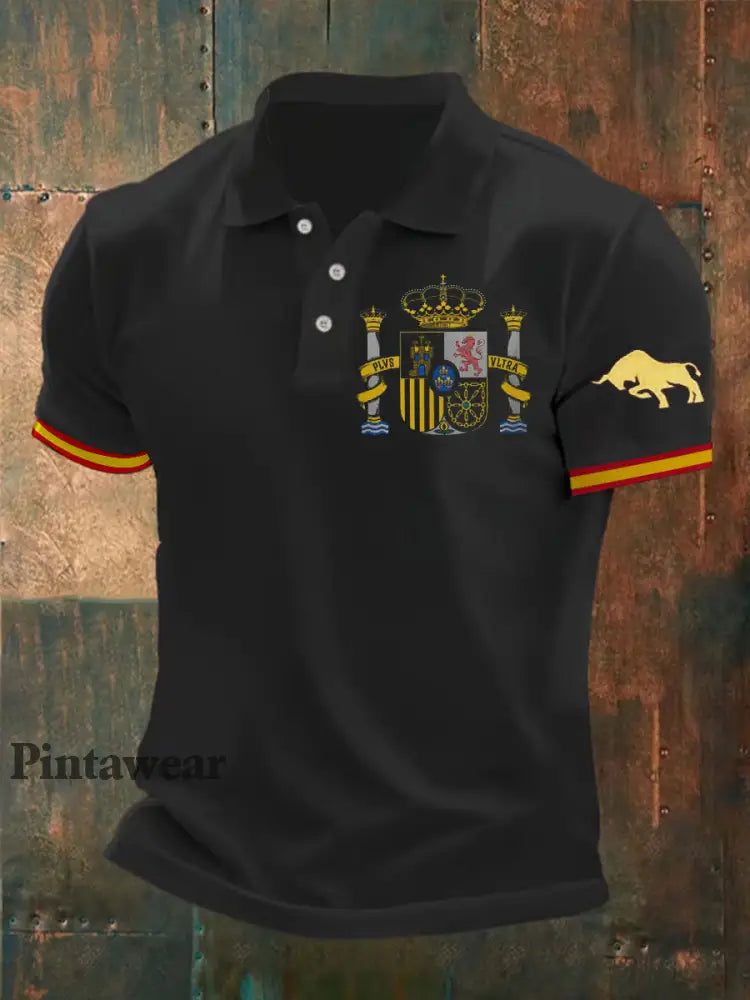 Polo impreso España de los hombres Negro / S