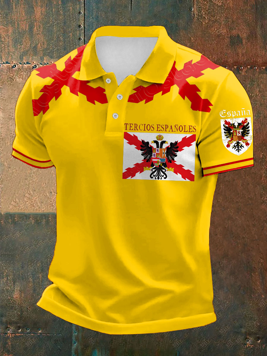 Cruz de España de los hombres de Borgoña Impreso Casual Tops