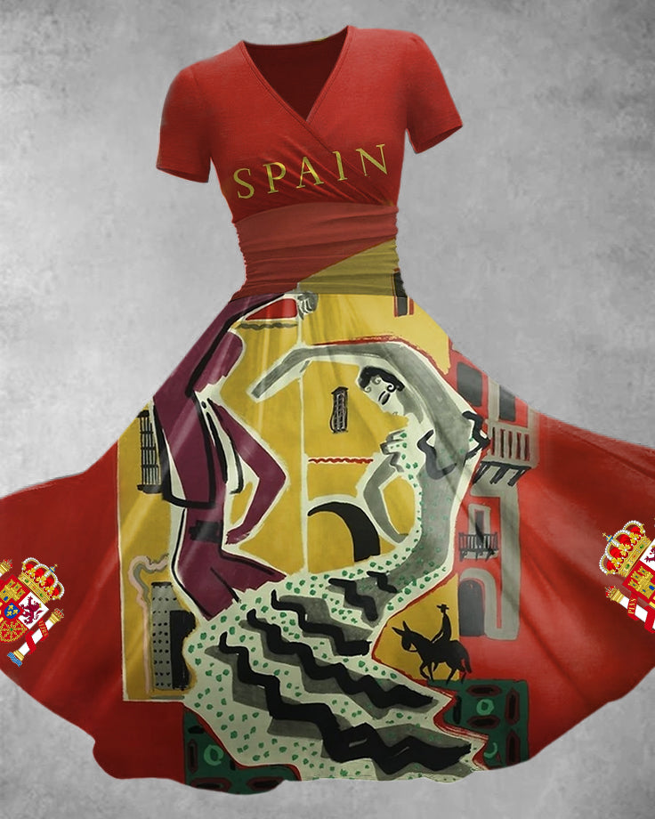 Vestido flamenco español manga corta para mujer