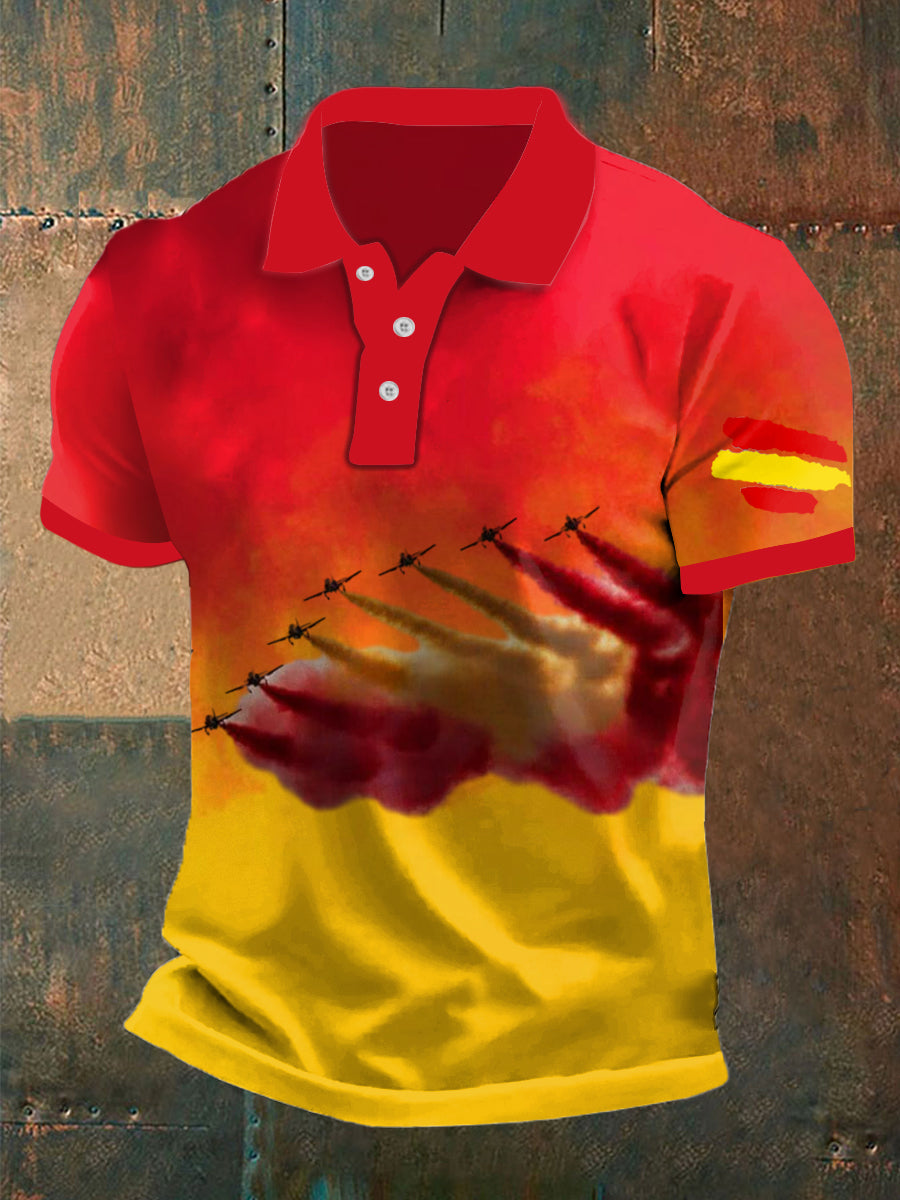 Los hombres de la vendimia bandera española veterano combatiente resumen impreso casual algodón manga corta Polo camisa