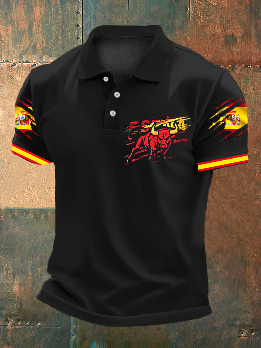 Camisa con estampado de bandera de arte toro español para hombre