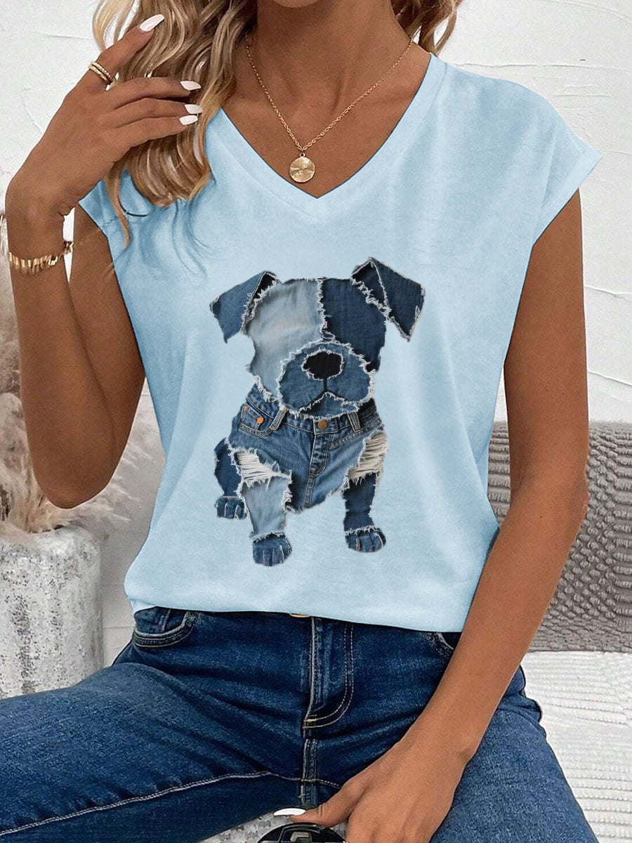 Patrón de perro lindo de las mujeres Patchwork Art Tank Top