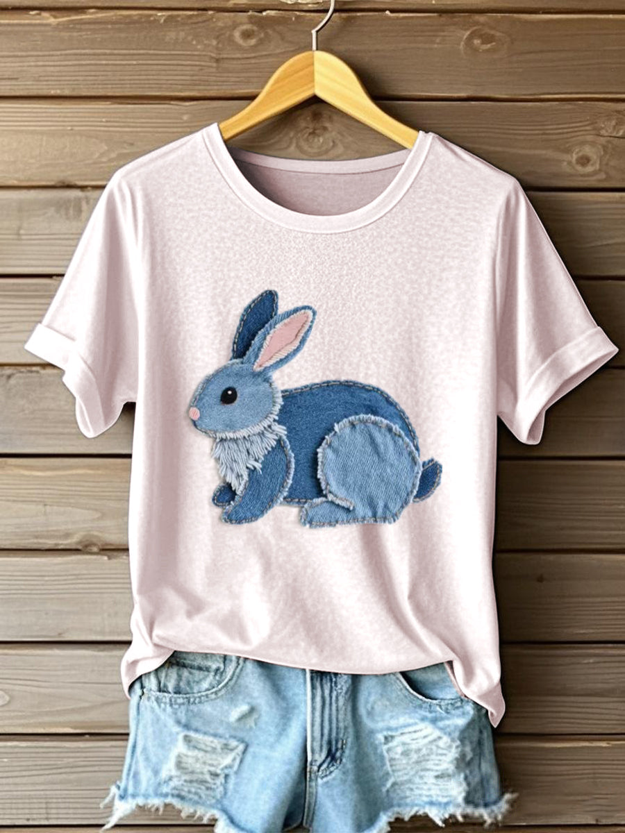 Camiseta linda del arte del remiendo del patrón del conejito de las mujeres
