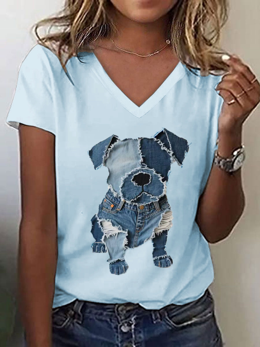 Camiseta linda del arte del remiendo del patrón del perro de las mujeres