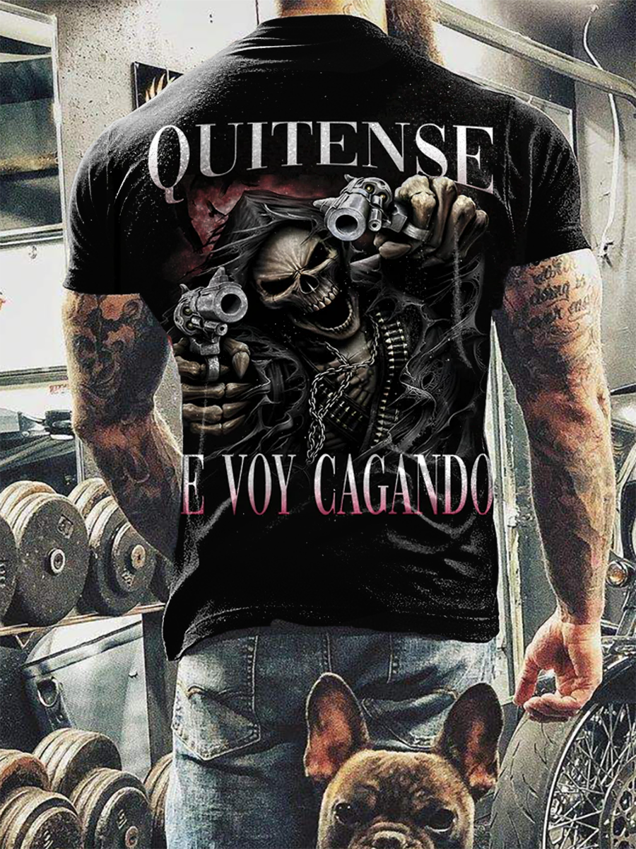 Camiseta divertida impresa cráneo de los hombres