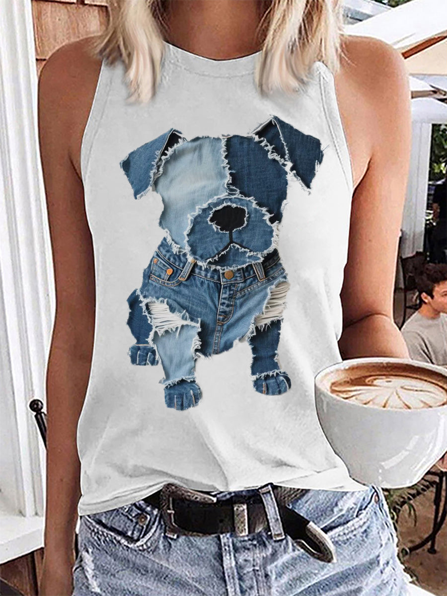 Patrón de perro lindo de las mujeres Patchwork Art Tank Top